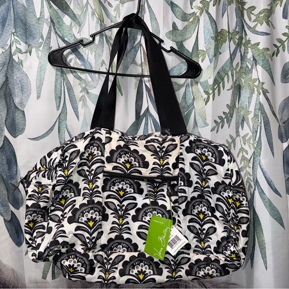 Vera Bradley Handbags - Vera Bradley Black & White Floral-Style Travel Bag with Yellow Accents